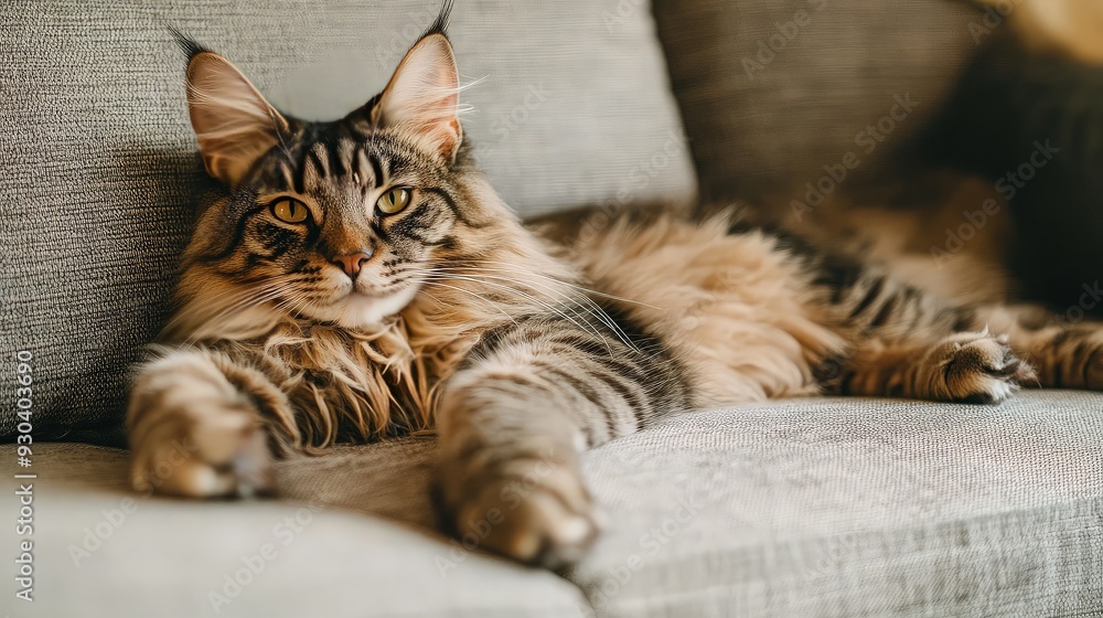 Obraz premium Maine Coon Cat Relaxing on Couch