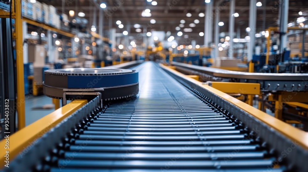 Conveyor elt system moving materials through an automated assemly line, representing efficiency in production. Conveyor elt system moving materials through an automated assemly line, representing efficiency in production.