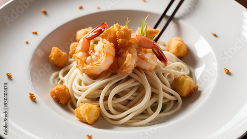 Shrimp tempura udon crispy isolated on white background