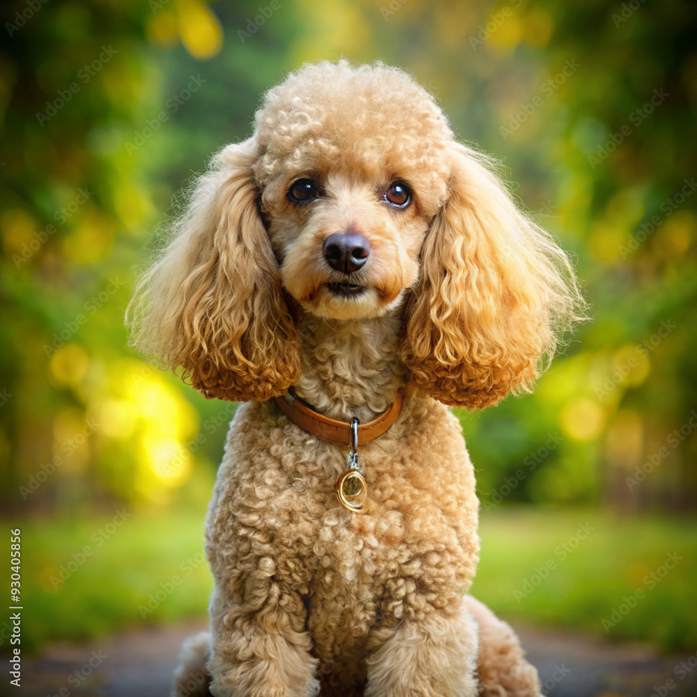 Playful and Elegant Poodle Dog Sitting Gracefully in a Bright Park Playful and Elegant Poodle Dog Sitting Gracefully in a Bright Park