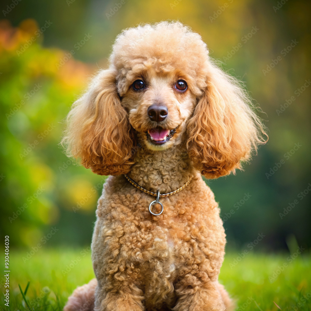 Playful and Elegant Poodle Dog Sitting Gracefully in a Bright Park Playful and Elegant Poodle Dog Sitting Gracefully in a Bright Park