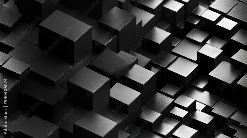 Fototapeta premium seamless pattern, Abstract black cubes background, showcasing a modern geometric design perfect for digital art, technology, or graphic projects.