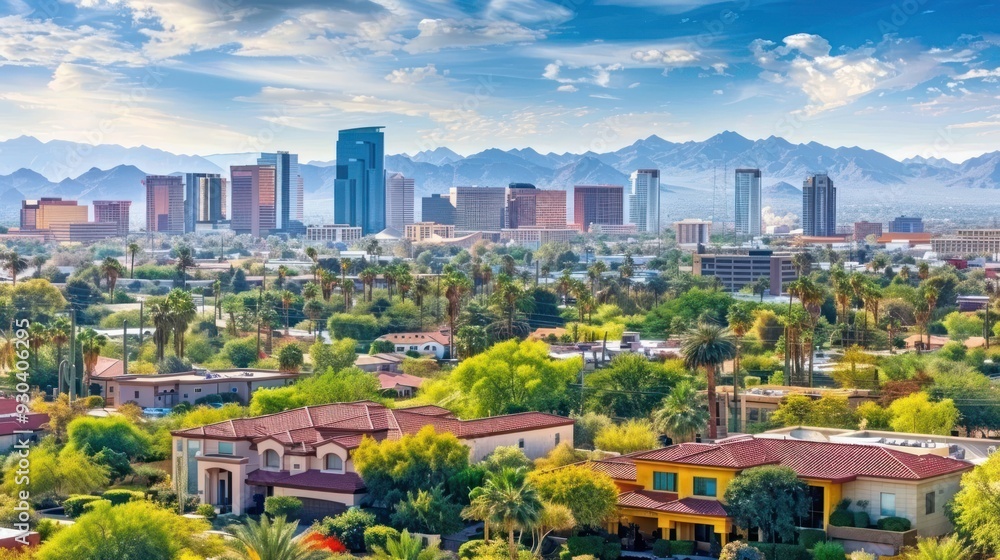 Fototapeta premium Phoenix Skyline with Mountain Background
