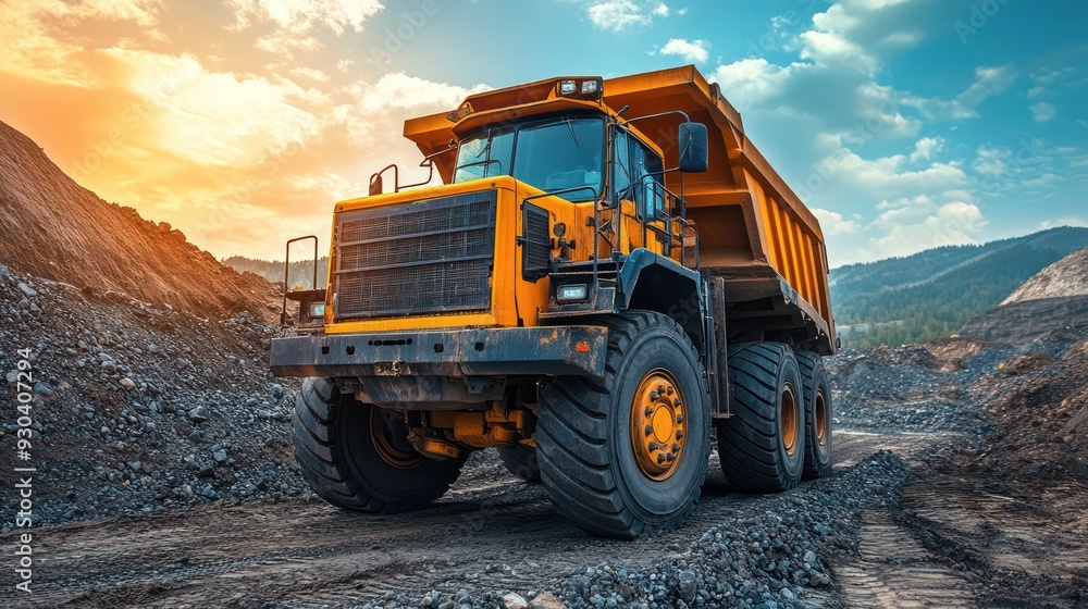 Dump truck transporting gravel across a quarry, symolizing the heavy-duty capacity of industrial vehicles. Dump truck transporting gravel across a quarry, symolizing the heavy-duty capacity of industrial vehicles.