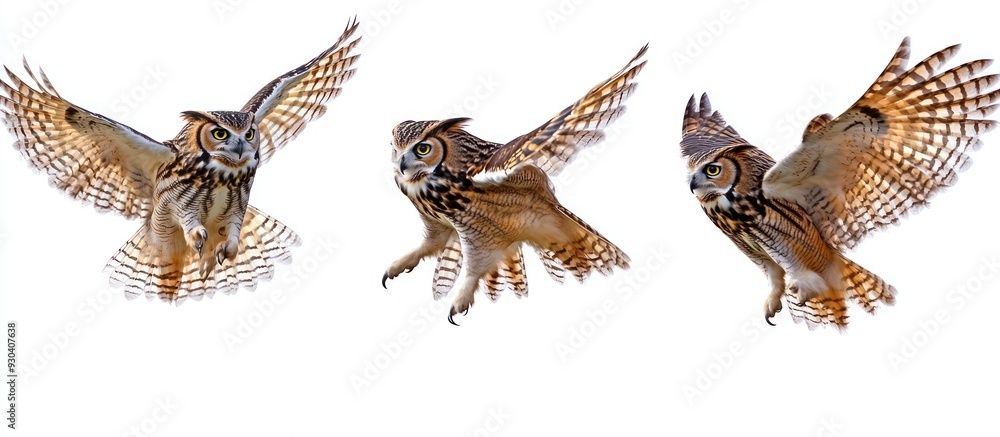 Three Great Horned Owls in Flight Three Great Horned Owls in Flight