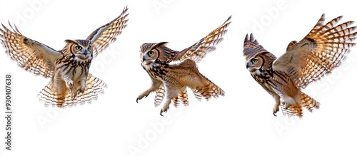 Three Great Horned Owls in Flight