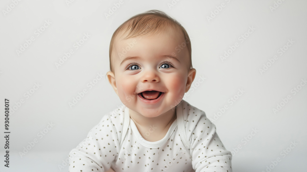 A happy baby, half-length portrait, white background A happy baby, half-length portrait, white background