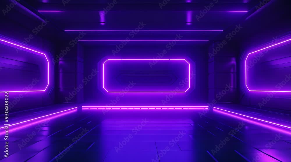 Futuristic Neon Pink Room with Glowing Lines and Shiny Floor Futuristic Neon Pink Room with Glowing Lines and Shiny Floor