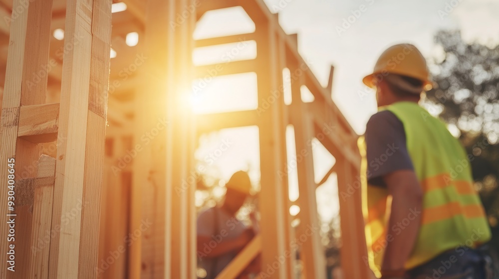 Crafting a Modern Dream: Construction Workers Transforming a Home with Care and Precision under Radiant Sunlight Crafting a Modern Dream: Construction Workers Transforming a Home with Care and Precision under Radiant Sunlight