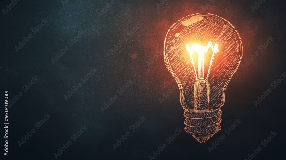 Abstract sketch of a light bulb glowing brightly against a dark background. Abstract sketch of a light bulb glowing brightly against a dark background.