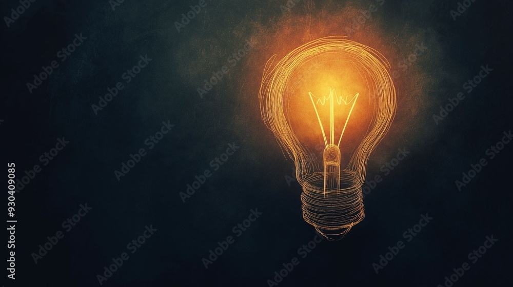Abstract sketch of a light bulb glowing brightly against a dark background. Abstract sketch of a light bulb glowing brightly against a dark background.