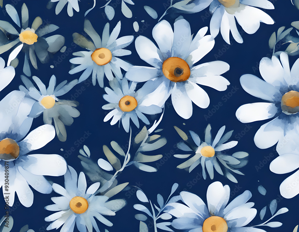 Watercolor blue daisy flowers background Watercolor blue daisy flowers background