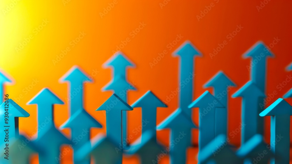 Blue arrows point upward against a vibrant orange background. This abstract design conveys growth and progress in a visually striking style. Perfect for business or motivation themes. AI Blue arrows point upward against a vibrant orange background. This abstract design conveys growth and progress in a visually striking style. Perfect for business or motivation themes. AI