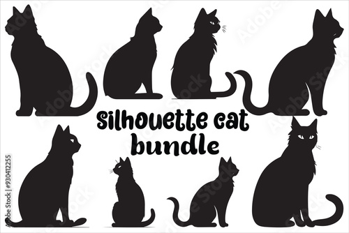 Cat Silhouettes Vector Bundle, Set of Black Cats Silhouette