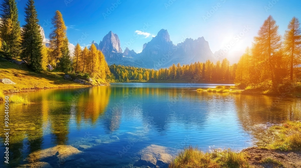 Fantastic sunny day on the lake Antorno in National Park Tre Cime di Lavaredo. Location Dolomiti alps, Province of Belluno, Italy, Europe. Perfect photo wallpapers. Discover the beauty of earth , ai Fantastic sunny day on the lake Antorno in National Park Tre Cime di Lavaredo. Location Dolomiti alps, Province of Belluno, Italy, Europe. Perfect photo wallpapers. Discover the beauty of earth , ai