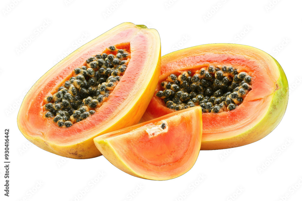 Fresh papaya slices showcasing vibrant color and texture, ideal for healthy recipes, smoothies, or tropical-themed designs. Fresh papaya slices showcasing vibrant color and texture, ideal for healthy recipes, smoothies, or tropical-themed designs.