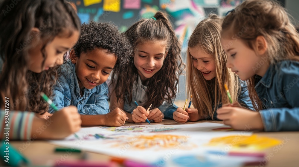 Diverse group of children drawing and sharing ideas about what they want to be when they grow up. Diverse group of children drawing and sharing ideas about what they want to be when they grow up.