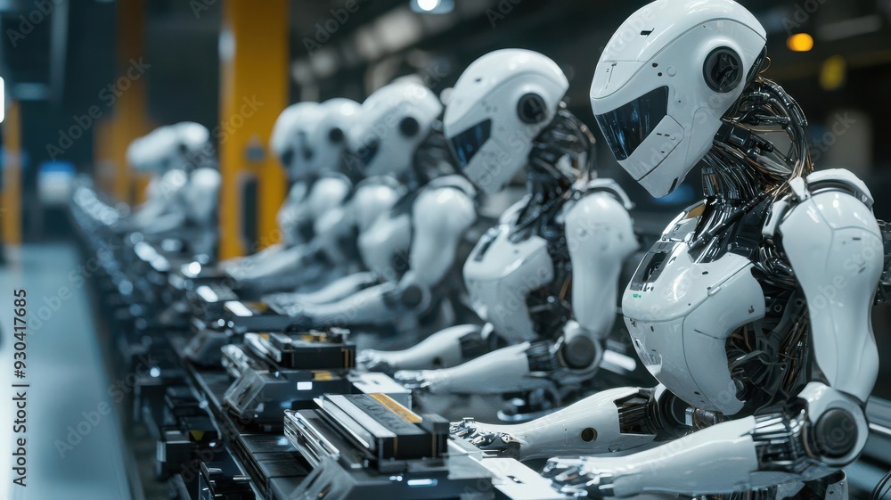 Fototapeta premium Robotic assembly line, symbolizing automation in the new economy