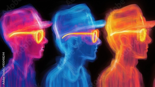Digital neon illustration of man with glasses in vibrant colors