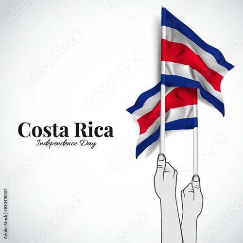 Independence Day in Costa Rica. Hands with flags of Costa Rica. Vector Illustration.  
