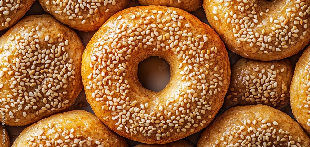 Closeup Perspective of Golden SesameTopped Doughnuts Capturing the Textured Details of Each Seed Closeup Perspective of Golden SesameTopped Doughnuts Capturing the Textured Details of Each Seed