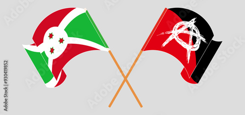 Crossed and waving flags of Burundi and Anarchy