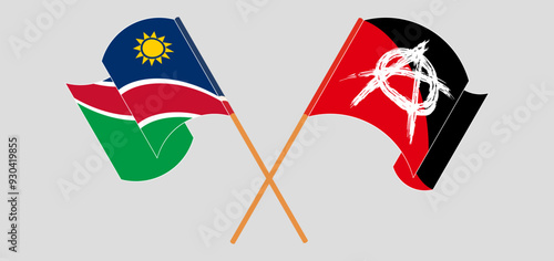 Crossed and waving flags of Namibia and Anarchy