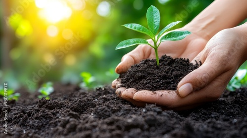 Closeup Perspective of Hands Nurturing a Sprout SunDrenched Background Concept of Growth and Hope