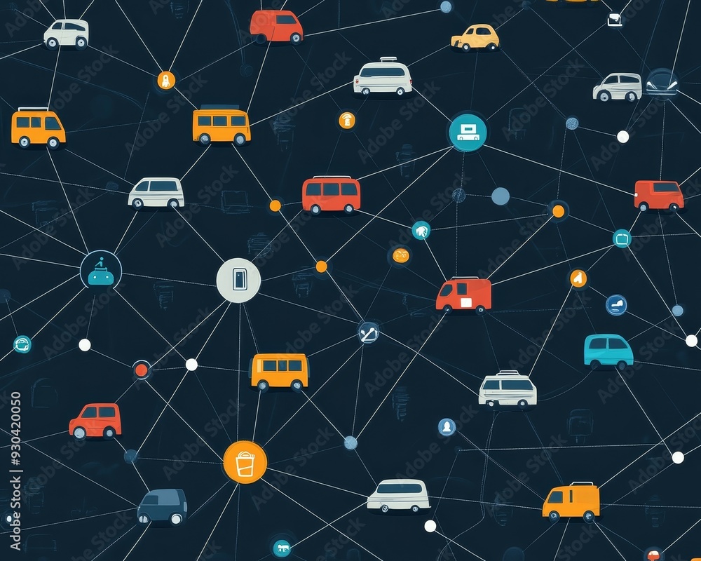 Connected Cars A Network of Vehicles Symbolically Linked by Lines on a Dark Blue Background Representing Connectivity and Collaboration Connected Cars A Network of Vehicles Symbolically Linked by Lines on a Dark Blue Background Representing Connectivity and Collaboration