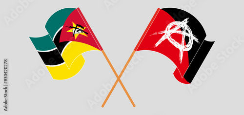 Crossed and waving flags of Mozambique and Anarchy