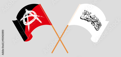 Crossed and waving flags of Anarchy and Taliban