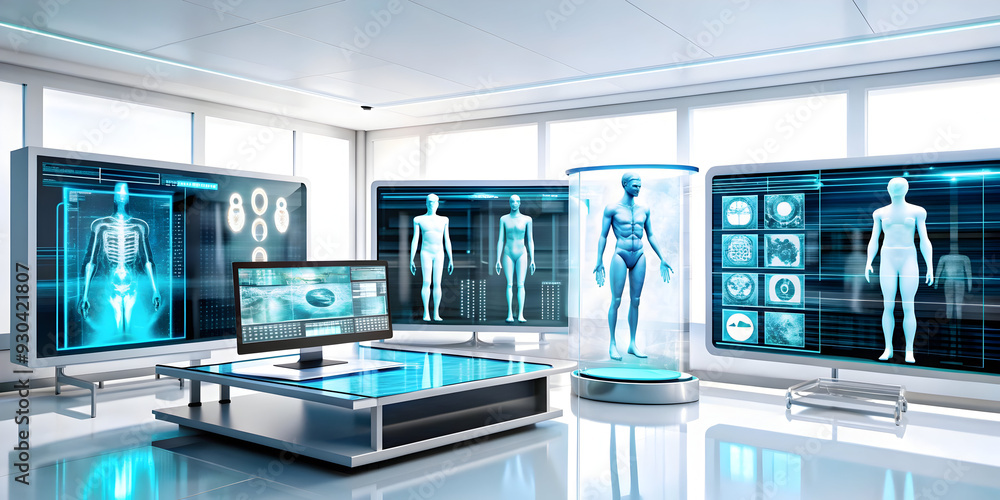3D Glossy AI Driven Healthcare Background with Modern Medical Facility and Interactive Patient Data Displays for Innovative Precision (128 characters) 3D Glossy AI Driven Healthcare Background with Modern Medical Facility and Interactive Patient Data Displays for Innovative Precision (128 characters)