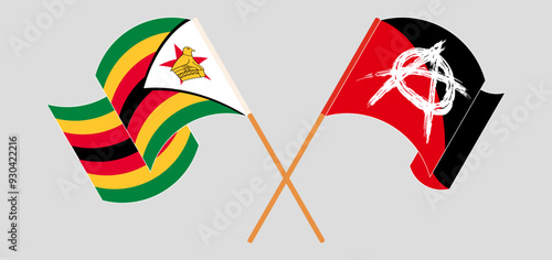 Crossed and waving flags of Zimbabwe and Anarchy