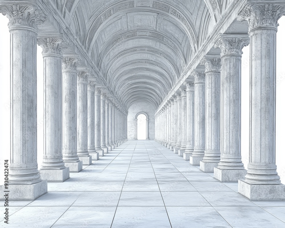 White Marble Colonnade Perspective vanishing point intricate carvings architectural grandeur White Marble Colonnade Perspective vanishing point intricate carvings architectural grandeur