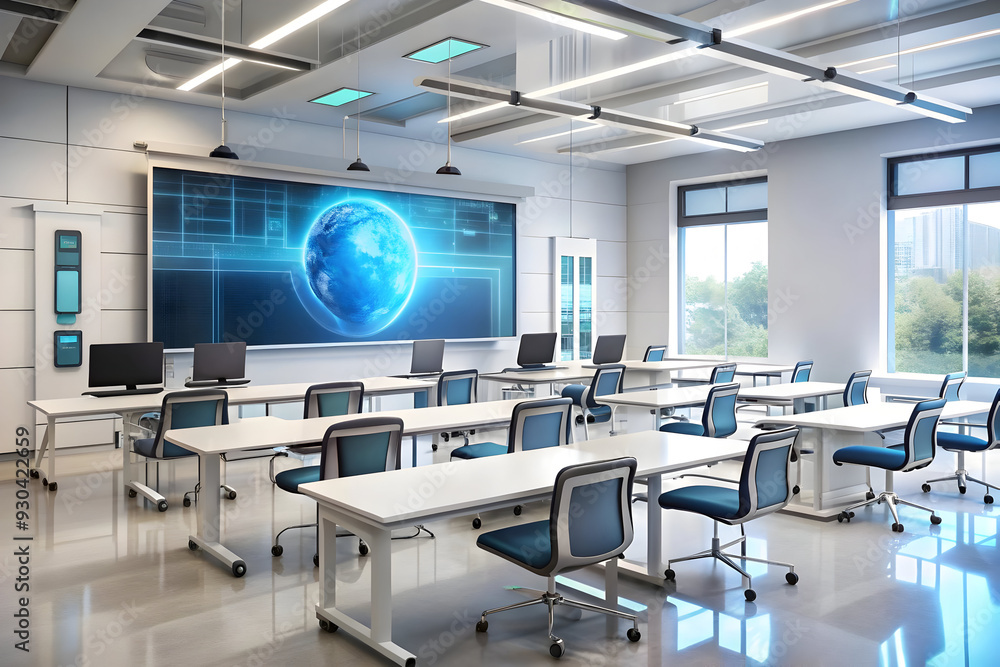 3D Glossy AI Enhanced Education Background Concept - Modern Classroom with High-Tech Learning Tools & Interactive Whiteboards for Innovative & Engaging Technology-Driven Learning 3D Glossy AI Enhanced Education Background Concept - Modern Classroom with High-Tech Learning Tools & Interactive Whiteboards for Innovative & Engaging Technology-Driven Learning