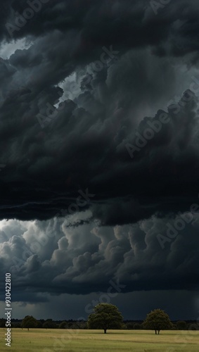 Scary and very dark lightning thunderstorm flash over the sky. Concept on topic weather, cataclysms hurricane, Typhoon, tornado, storm