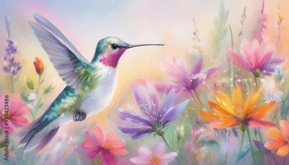 Obraz premium hummingbird and flowers