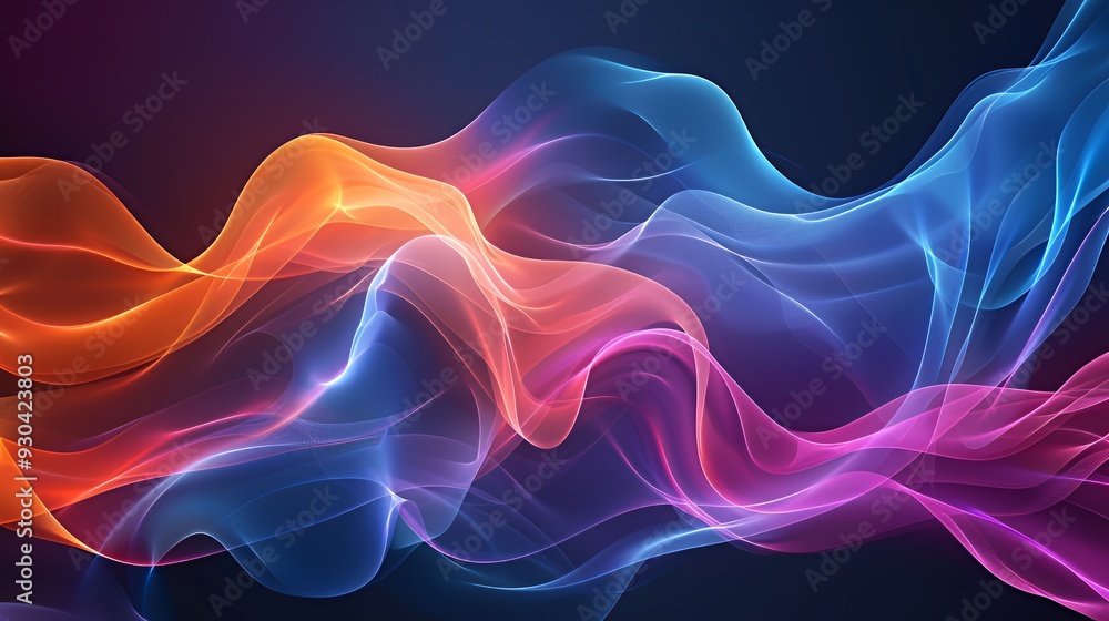 A vibrant abstract design featuring flowing waves of color in blue, orange, and pink hues. A vibrant abstract design featuring flowing waves of color in blue, orange, and pink hues.