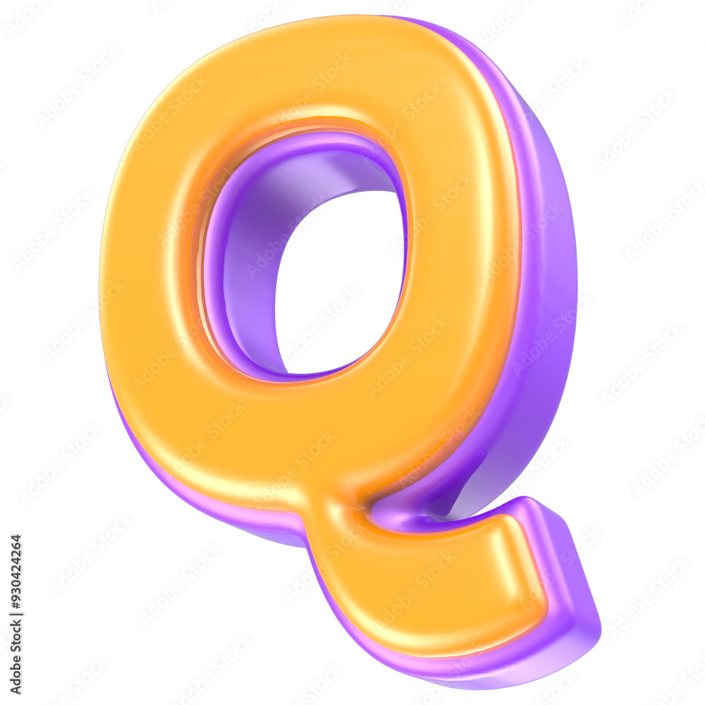 Q Letter Yellow And Purple 3D Render Q Letter Yellow And Purple 3D Render