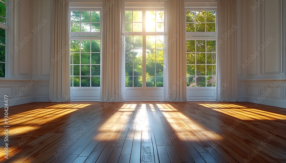 Fototapeta premium Pristine Living Room: Sunlit Space Awaiting Renovation