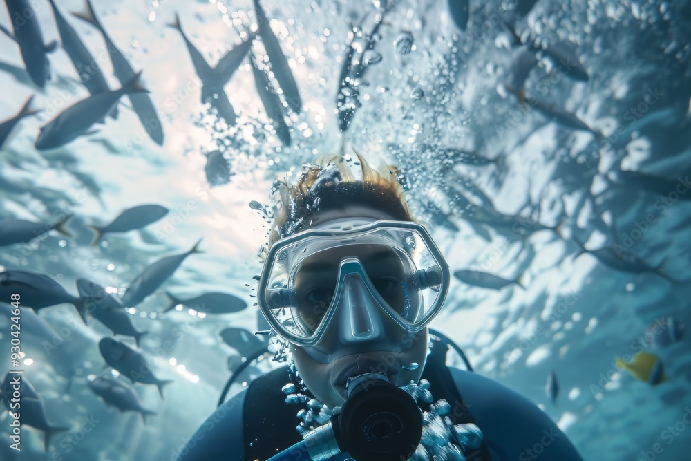 Diving with fish in the ocean