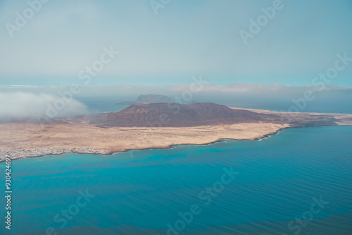 Canary Islands, the island of La Graciosa in a beautiful picture, photographed from above. Island in the ocean. Volcano photo