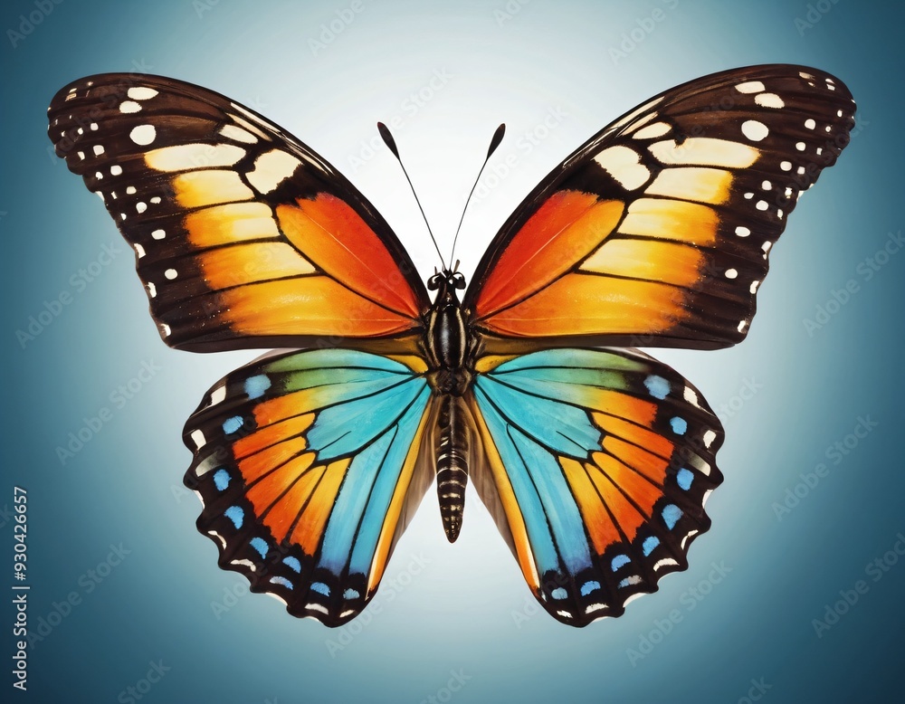 Colorful painted butterfly with wings spread out flying. Ai generated image. Colorful painted butterfly with wings spread out flying. Ai generated image.