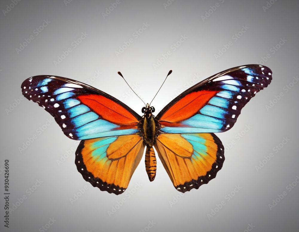 Colorful painted butterfly with wings spread out flying. Ai generated image.