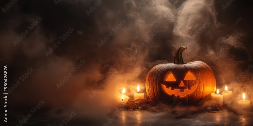 Fototapeta premium Spooky Halloween Pumpkin with Candles created by ai