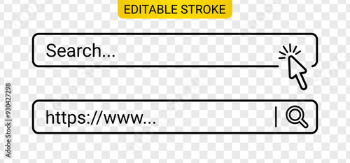Search bar linear style editable stroke with rounded corners isolated on transparent background