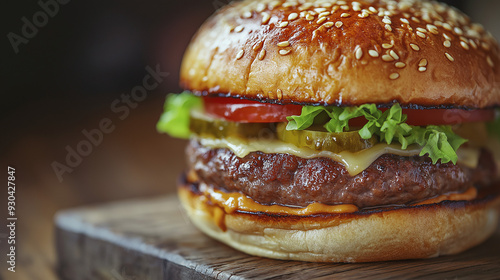 hamburger on a wooden table