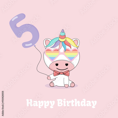 Children's cute greeting card. Magic poster with unicorn. Kids birthday card.