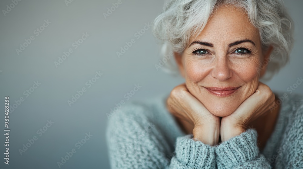 An elderly woman with a warm smile, resting her chin on her hands, radiating a sense of wisdom and contentment. She wears a cozy sweater for an inviting look. An elderly woman with a warm smile, resting her chin on her hands, radiating a sense of wisdom and contentment. She wears a cozy sweater for an inviting look.