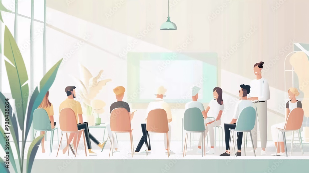 group of people in a office room presentation flat illustration design group of people in a office room presentation flat illustration design
